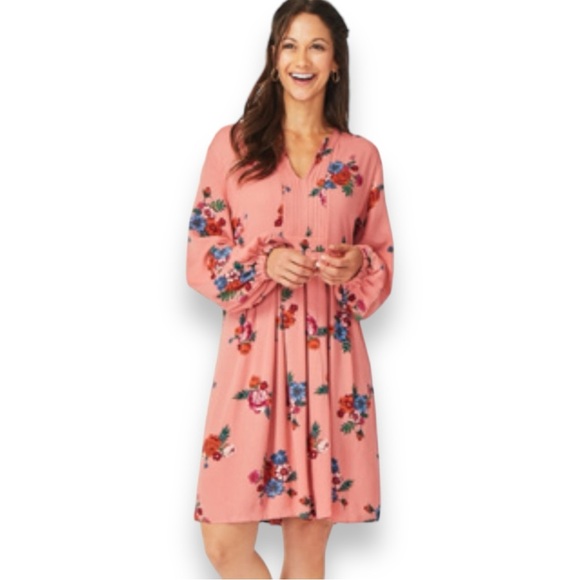 Matilda Jane Size Small “Let’s Go Out” Peachy Pink Floral Long Sleeve Dress - Picture 1 of 8